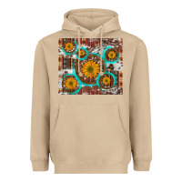 Mushroom sunflowers and western old wheel aztec cowhide background Heavyweight Hoodie - Artiststas