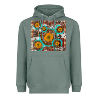 Sage sunflowers and western old wheel aztec cowhide background Heavyweight Hoodie - Artiststas