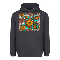 Smoke sunflowers and western old wheel aztec cowhide background Heavyweight Hoodie - Artiststas