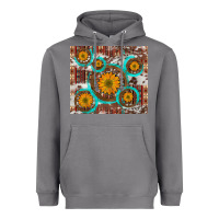 Storm sunflowers and western old wheel aztec cowhide background Heavyweight Hoodie - Artiststas