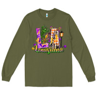 Army Green louisiana la mardi gras Long Sleeve Tee - FaDigitalArtStudio