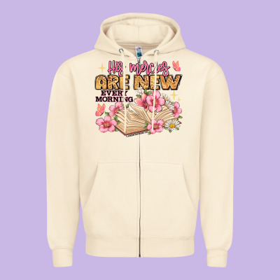 His Mercies Are New Every Morning Lamentations 3 2 Zipper Hoodie Designed By Jahusdesignshop