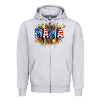 Heather Grey usa Mama  leopard background Zipper Hoodie - AdoDesignShop