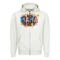 Oatmeal Heather usa Mama  leopard background Zipper Hoodie - AdoDesignShop
