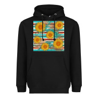 Black sunflower wood serape  leather seamless Heavyweight Hoodie - AdoDesignShop