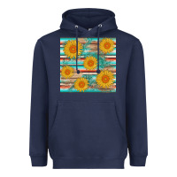 Navy sunflower wood serape  leather seamless Heavyweight Hoodie - AdoDesignShop