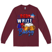 Burgundy Red white and boozy 4th of july Long Sleeve Tee - CowGirlArtShop