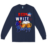 Navy Red white and boozy 4th of july Long Sleeve Tee - CowGirlArtShop