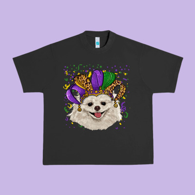 Urban Heavy Tee mardi gras hat white pomeranian