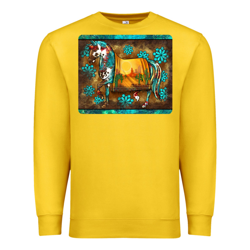 Western Horse Sunset Turquoise's Gemstones Mousepad Premium Sweatshirt by BarkalooDesign | Teevron