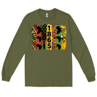 Army Green juneteenth 1865 brush stroke Long Sleeve Tee - HRA Design Shop