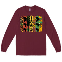 Burgundy juneteenth 1865 brush stroke Long Sleeve Tee - HRA Design Shop