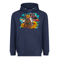 Navy horse with sunflowers Heavyweight Hoodie - Artiststas