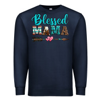 Navy blessed mama serape cowhide turquoise Premium Sweatshirt - Jasminsmagicworld