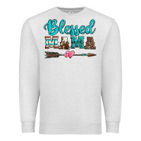 Oatmeal Heather blessed mama serape cowhide turquoise Premium Sweatshirt - Jasminsmagicworld