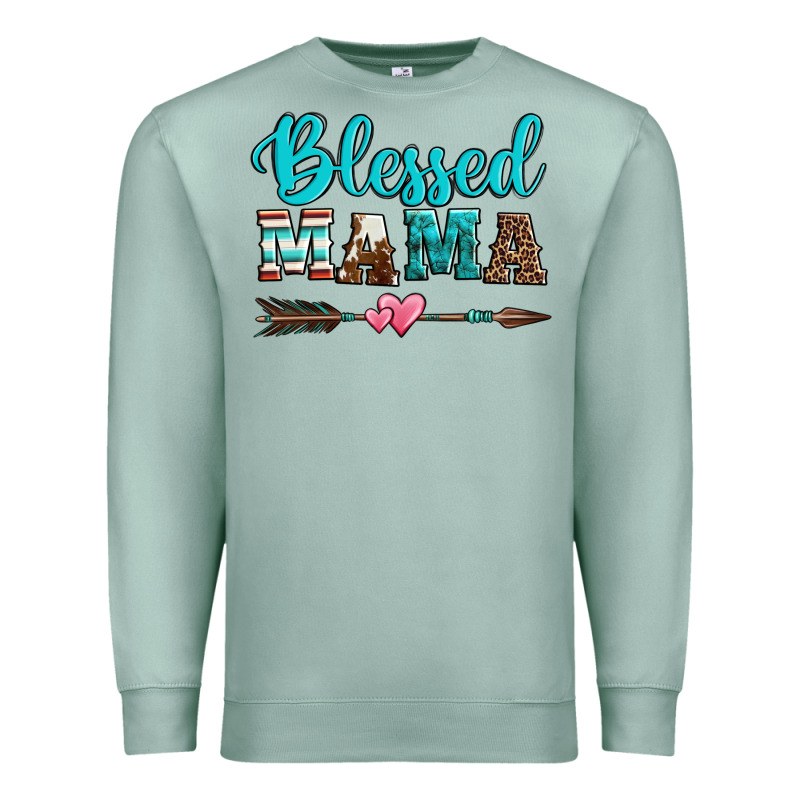 Blessed Mama Serape Cowhide Turquoise Premium Sweatshirt by Jasminsmagicworld | Teevron