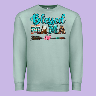 Blessed Mama Serape Cowhide Turquoise Premium Sweatshirt Designed By Jasminsmagicworld