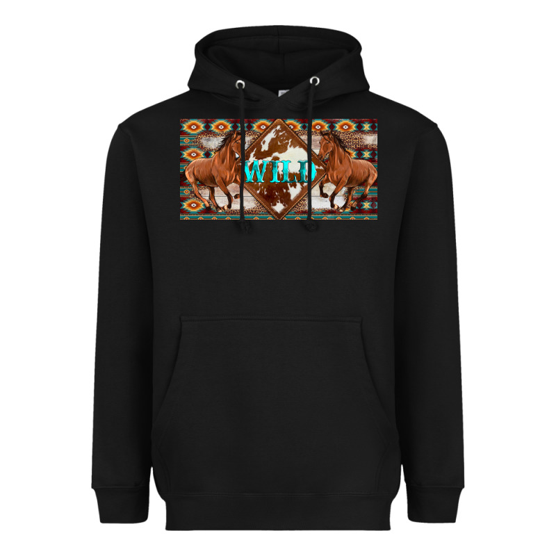 Aztec Horses And Wild With Cowhide License Plate Template Heavyweight Hoodie by Artiststas | Teevron