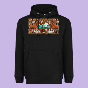 Aztec Horses And Wild With Cowhide License Plate Template Heavyweight Hoodie Designed By Artiststas