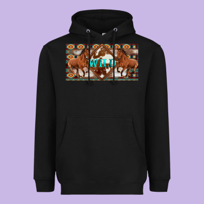 Aztec Horses And Wild With Cowhide License Plate Template Heavyweight Hoodie Designed By Artiststas