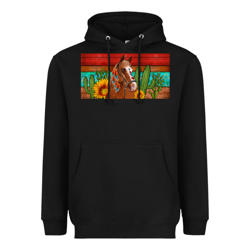Aztec Horse Cactus And Sunflowers License Plate Template Heavyweight Hoodie by Artiststas | Teevron