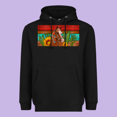 Aztec Horse Cactus And Sunflowers License Plate Template Heavyweight Hoodie Designed By Artiststas
