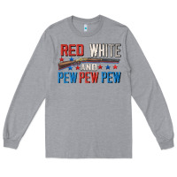 Heather Grey Red white and pew pew pew Long Sleeve Tee - CowGirlArtShop