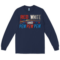 Navy Red white and pew pew pew Long Sleeve Tee - CowGirlArtShop