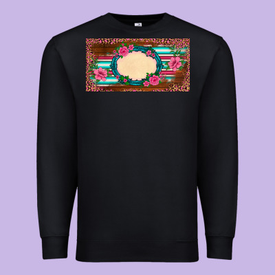 Western Pink Flovers Leopard Serape   License Plate Template Premium Sweatshirt Designed By Barkaloodesign