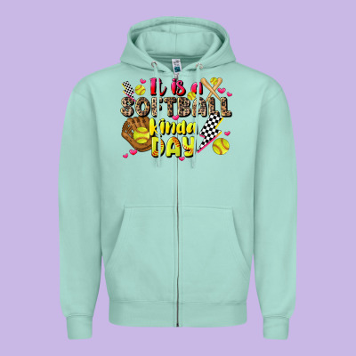 It Is A Softball Kinda Day Zipper Hoodie Designed By Jahusdesignshop