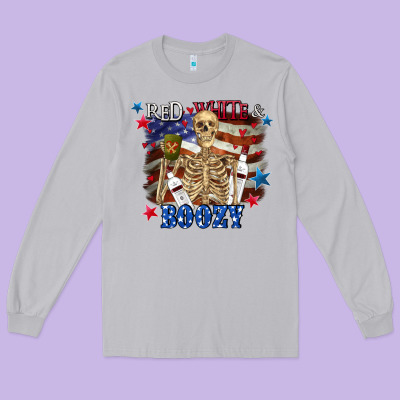 Red White Boozy 4th Of July Long Sleeve Tee Designed By Cowgirlartshop