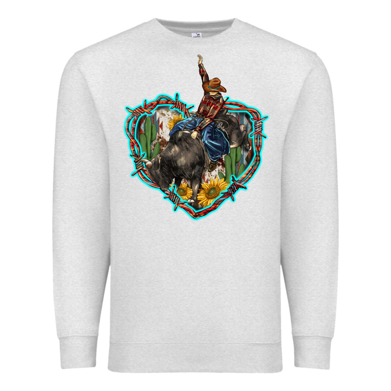 Western Heart Bullfighter  Cactus Sunflower Aztek Pattern Premium Sweatshirt by BarkalooDesign | Teevron