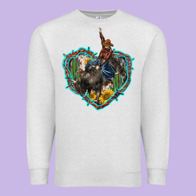 Western Heart Bullfighter  Cactus Sunflower Aztek Pattern Premium Sweatshirt Designed By Barkaloodesign