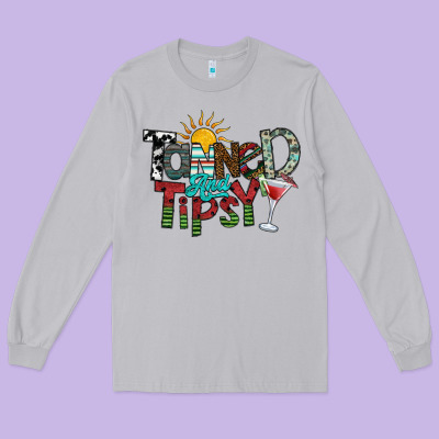Tanned And Tipsy Long Sleeve Tee Designed By Sublimationcraftshop