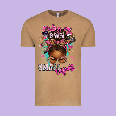 Vintage Tee minding my own small business afro messy bun