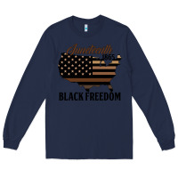Navy juneteenth 1865 black freedom Long Sleeve Tee - HRA Design Shop