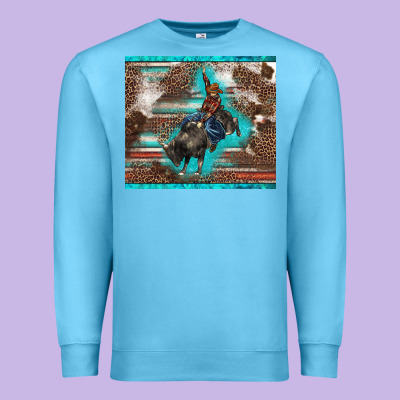 Western Rodeo Bullfighter Serape Leopards Turquoise's Gliterrs Premium Sweatshirt Designed By Barkaloodesign