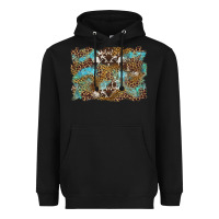 Black western leopards and turquoise with cowhide background Heavyweight Hoodie - Artiststas