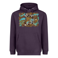 Plum western leopards and turquoise with cowhide background Heavyweight Hoodie - Artiststas