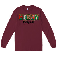 Burgundy Merry Christmas Long Sleeve Tee - CowhideDigitalArt