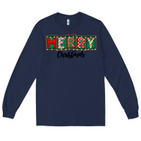 Navy Merry Christmas Long Sleeve Tee - CowhideDigitalArt