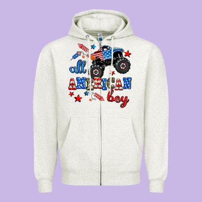 All American Boy  Monsterr Truck Zipper Hoodie Designed By Adodesignshop