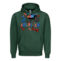 Sports Green all american boy  monsterr truck Zipper Hoodie - AdoDesignShop