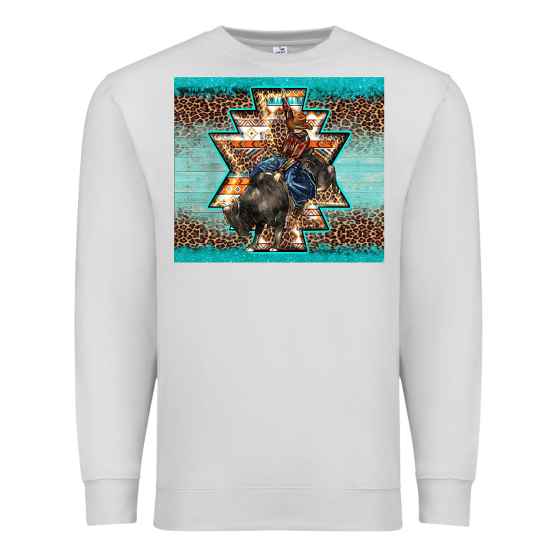 Western Rodeo Bullfighter Aztec Leopard Turquoise Premium Sweatshirt by BarkalooDesign | Teevron