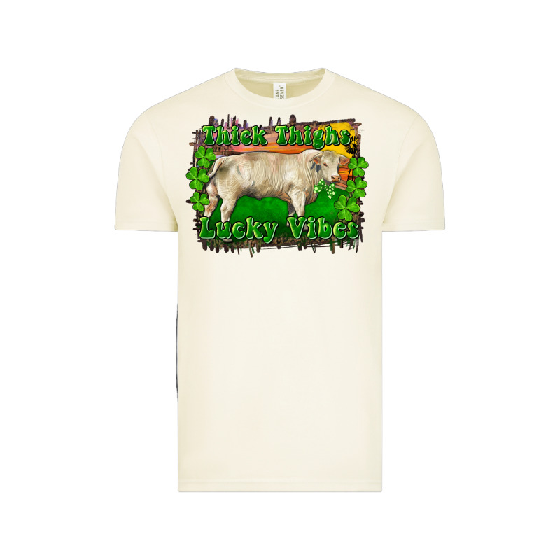 Thick Thighs Lucky Vibes Charolais Bull Vintage Tee by RanaPortraitStore | Teevron