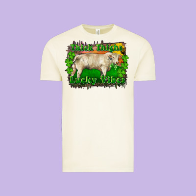 Vintage Tee Thick Thighs Lucky Vibes Charolais Bull