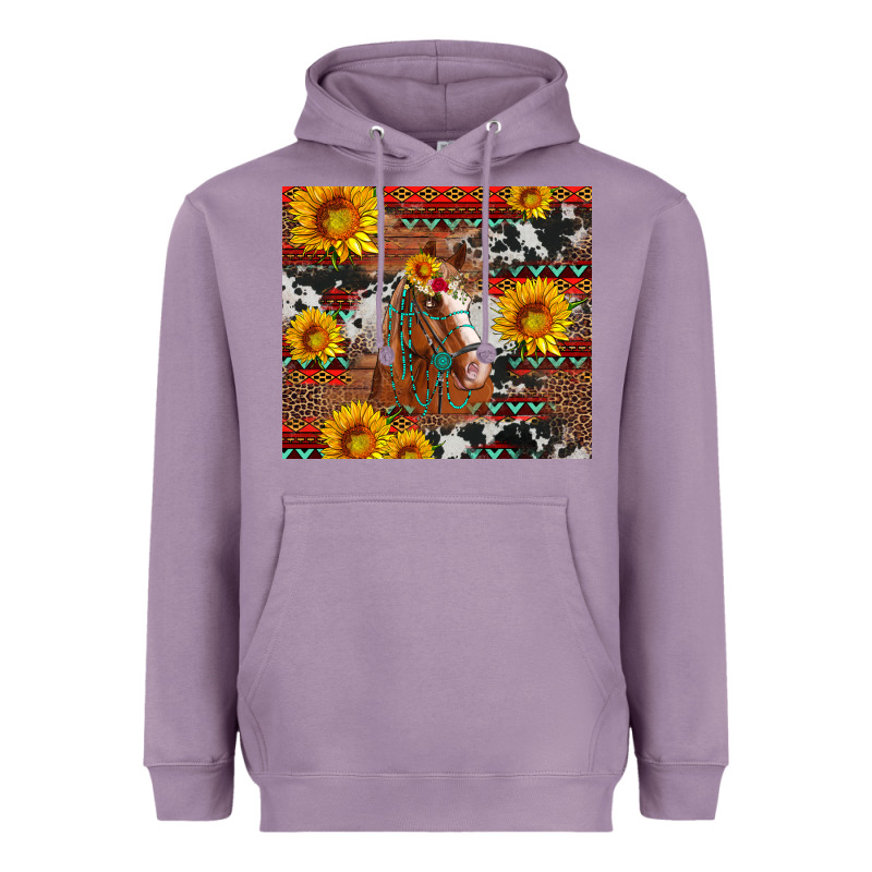 Western Horse With Sunflowers And Aztec Leopard Cowhide Heavyweight Hoodie by Artiststas | Teevron
