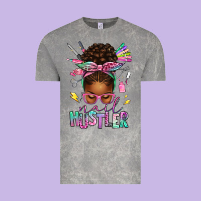 Vintage Tee nail hustler afro messy bun