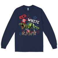 Navy Red white rawr 4th of July Long Sleeve Tee - CowGirlArtShop