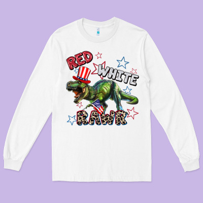 Red White Rawr 4th Of July Long Sleeve Tee Designed By Cowgirlartshop